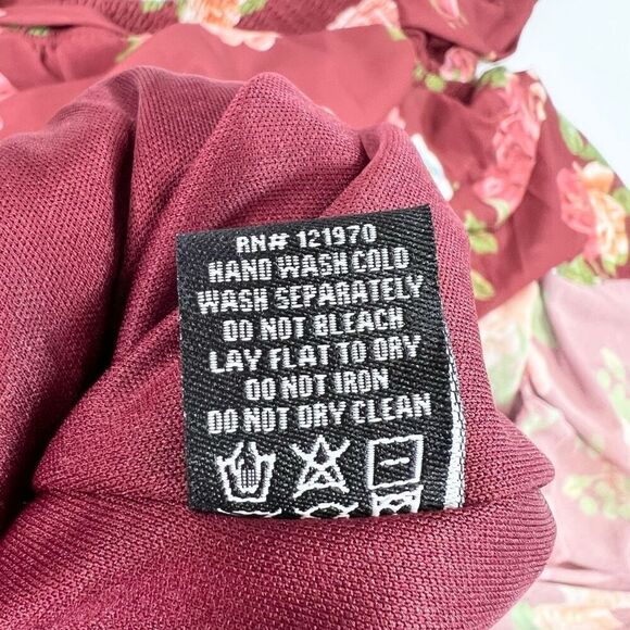 Vici Midi Dress Women XL Burgundy Floral Smocked Square Neck Belted Waist Tiered - Picture 9 of 12